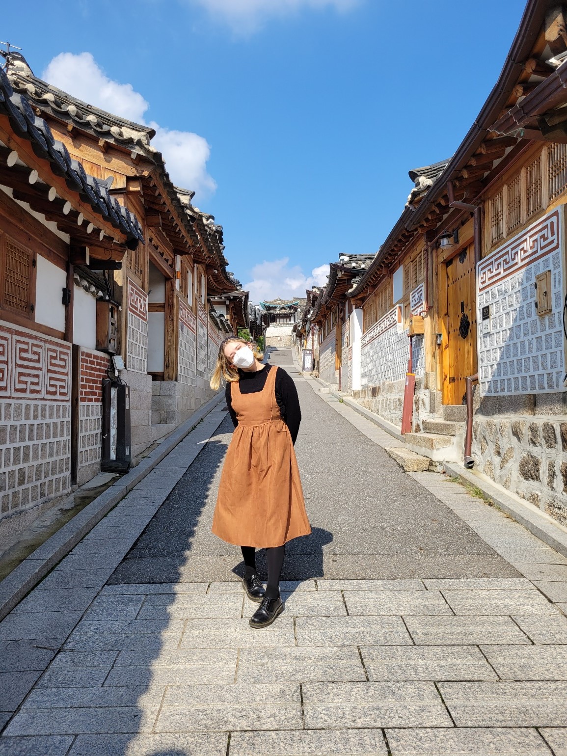 Alicia on a narrow street in South Korea