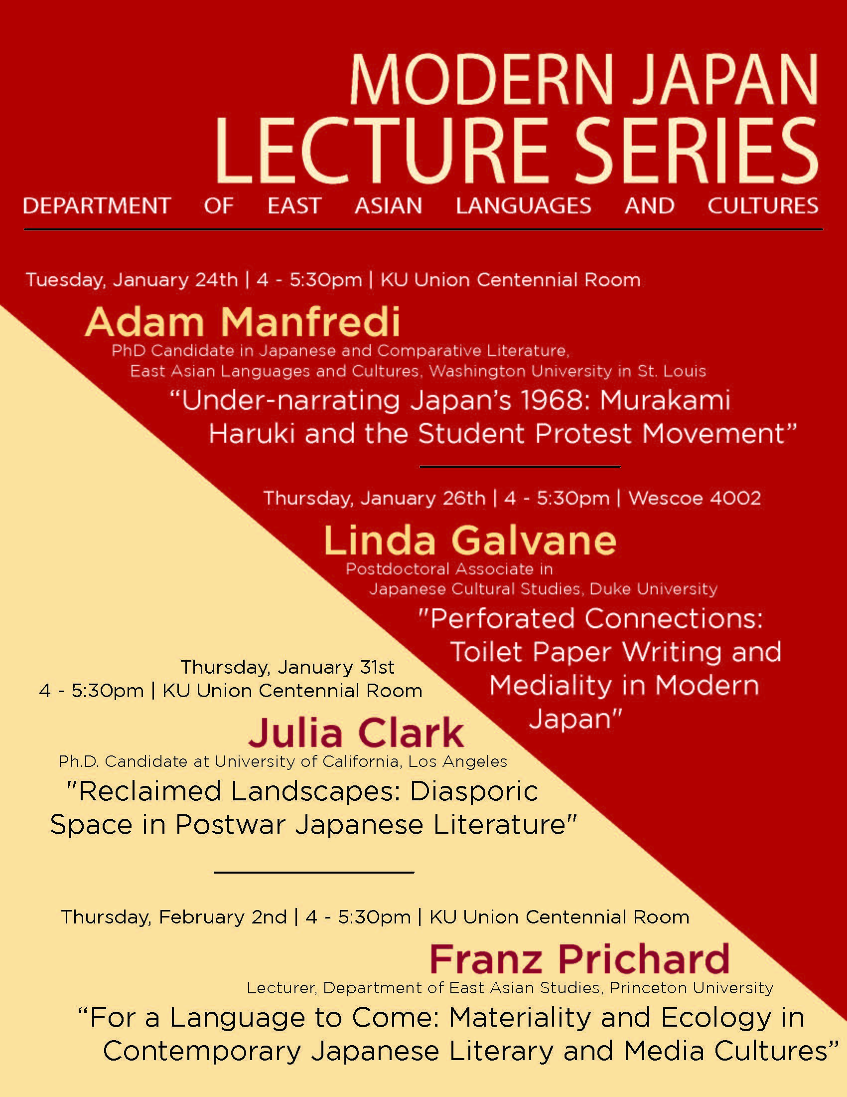 Flyer for Modern Japan Lecture Series containing the information following in this summary